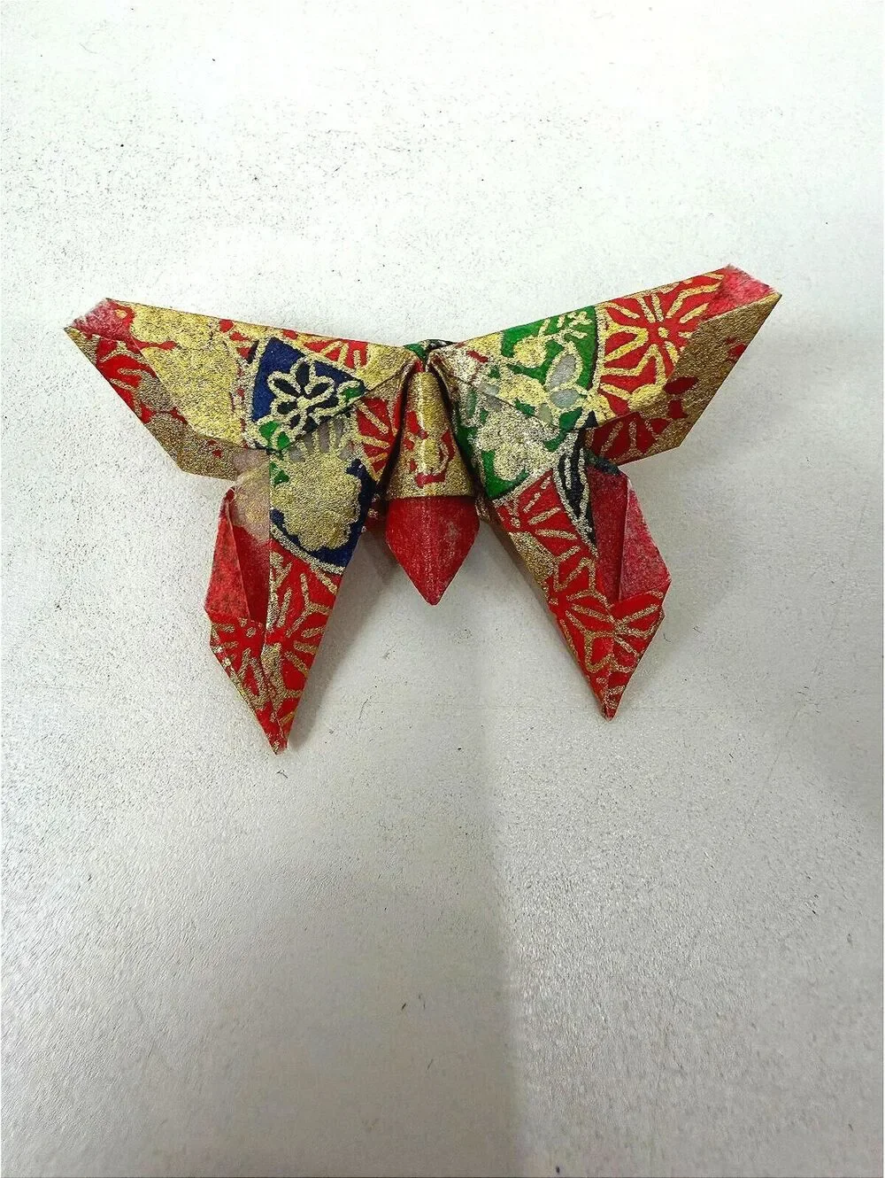 Vintage Origami Butterfly Brooch with Colorful Pattern